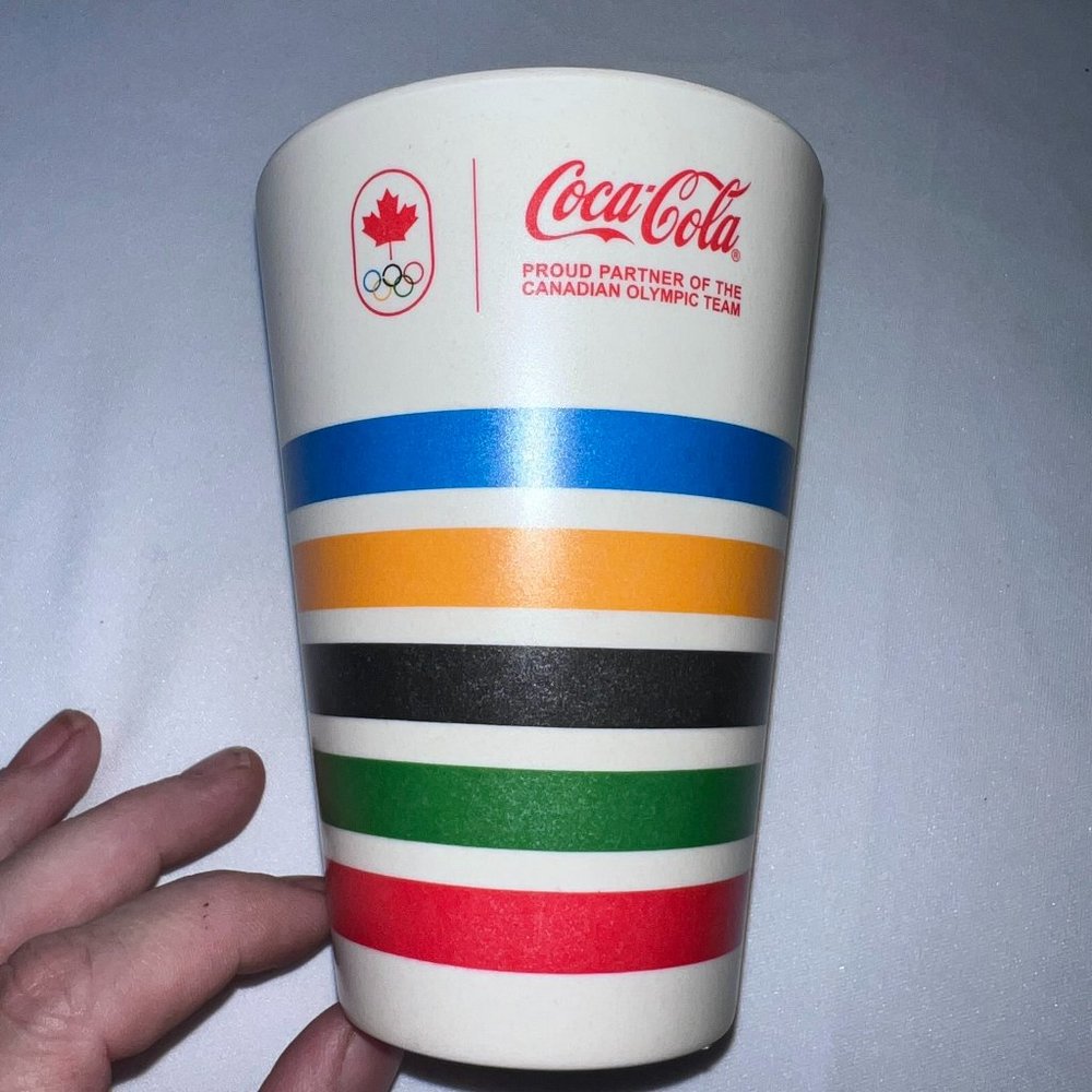 Vintage Canadian Olympic Team Coca Cola Striped Collector Drinking Cup 4.5"